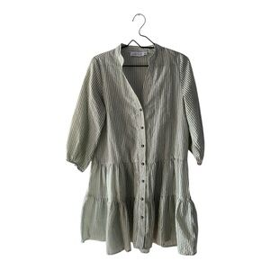 Petal and Pup Green White Stripe Dress Women’s Size Small Button Up Mini